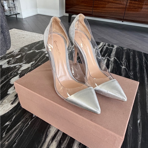 Gianvito Rossi Silver and Clear Heels